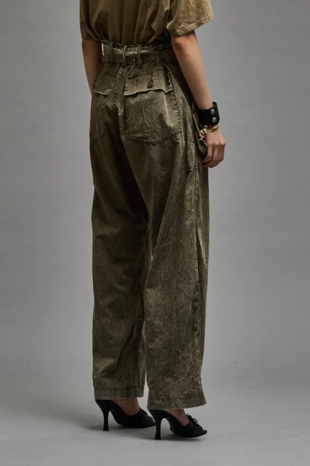 R13 Sale Women BELTED UTILITY PANT 8211 OLIVE GARMENT DYE