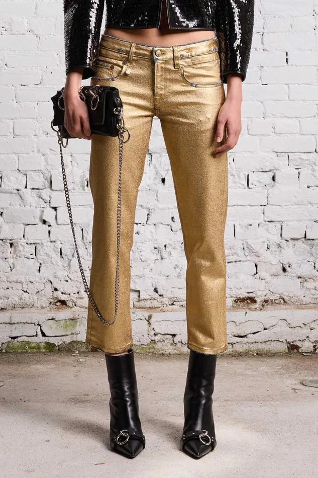 R13 Sale Women BOY STRAIGHT 8211 GILDED INDIGO STRETCH
