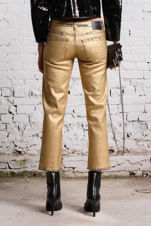 R13 Sale Women BOY STRAIGHT 8211 GILDED INDIGO STRETCH