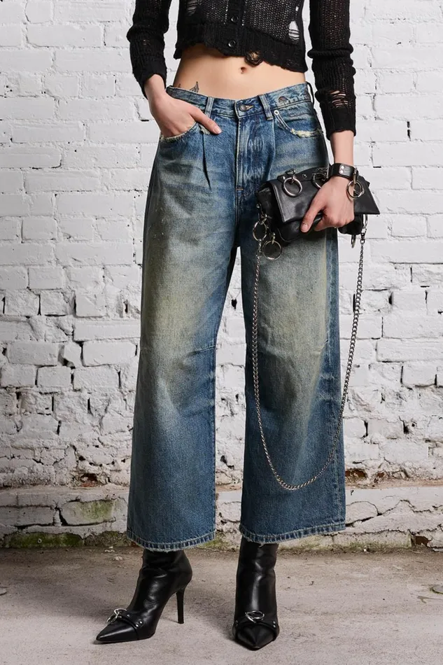 R13 Sale Women CROPPED WIDE LEG JEAN 8211 CLINTON BLUE
