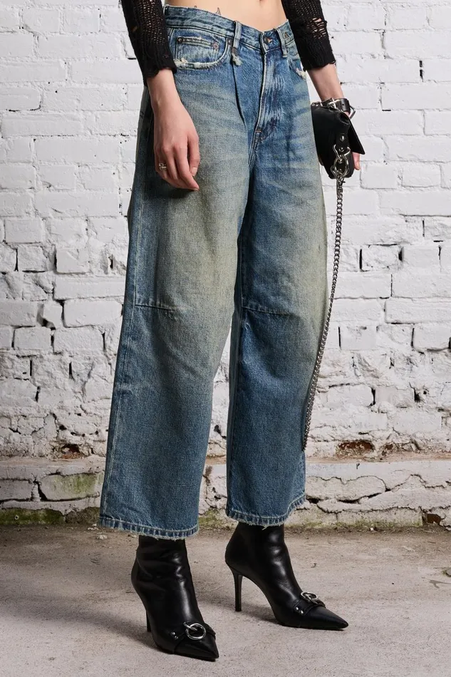 R13 Sale Women CROPPED WIDE LEG JEAN 8211 CLINTON BLUE