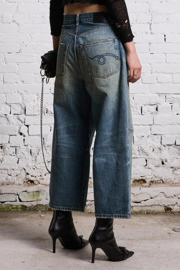 R13 Sale Women CROPPED WIDE LEG JEAN 8211 CLINTON BLUE