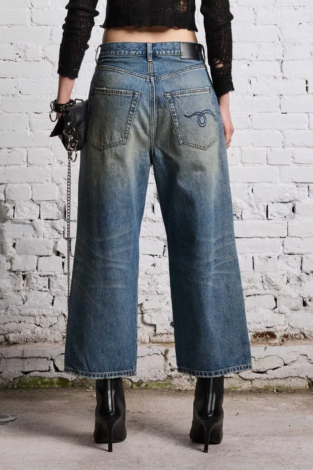 R13 Sale Women CROPPED WIDE LEG JEAN 8211 CLINTON BLUE