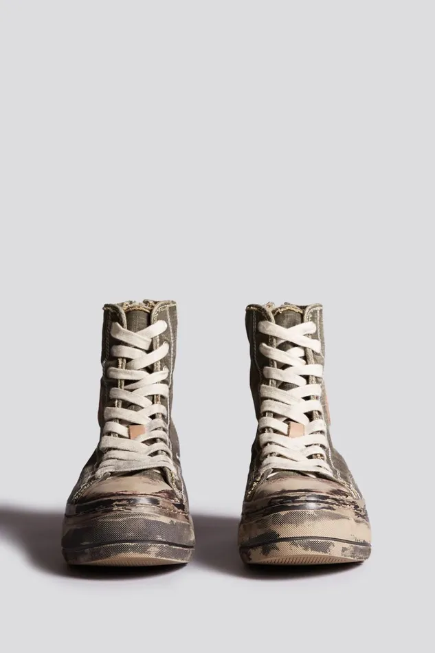 R13 Sale Women DISTRESSED 10HOLE KURT SNEAKER 8211 BLACK COATED CANVAS