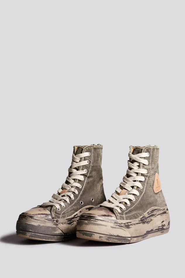 R13 Sale Women DISTRESSED 10HOLE KURT SNEAKER 8211 BLACK COATED CANVAS