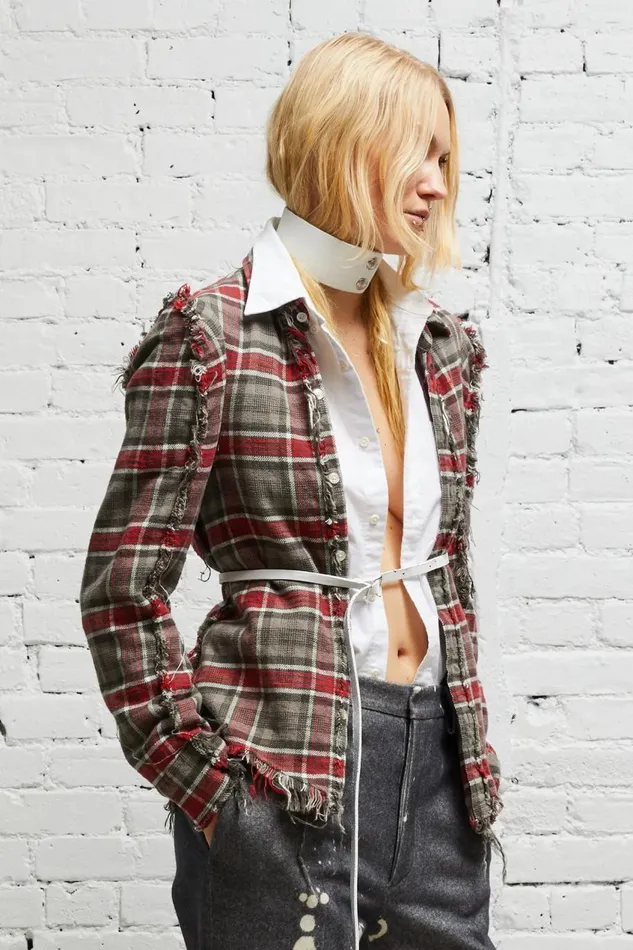 R13 Sale Women FLAT SLEEVE SHIRT 8211 GREY PLAID