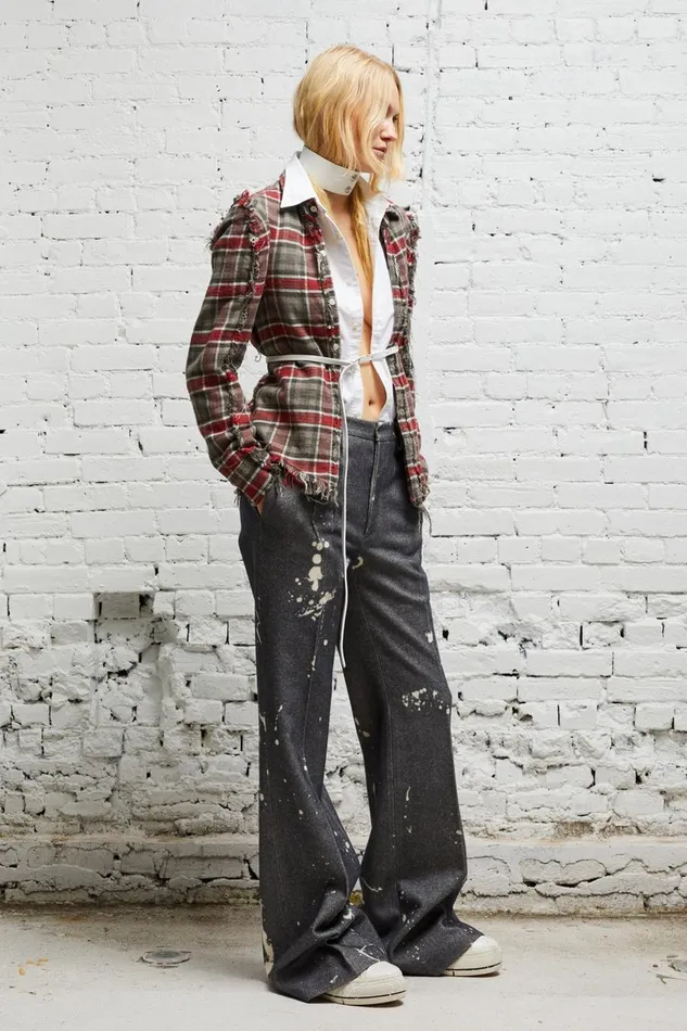 R13 Sale Women FLAT SLEEVE SHIRT 8211 GREY PLAID