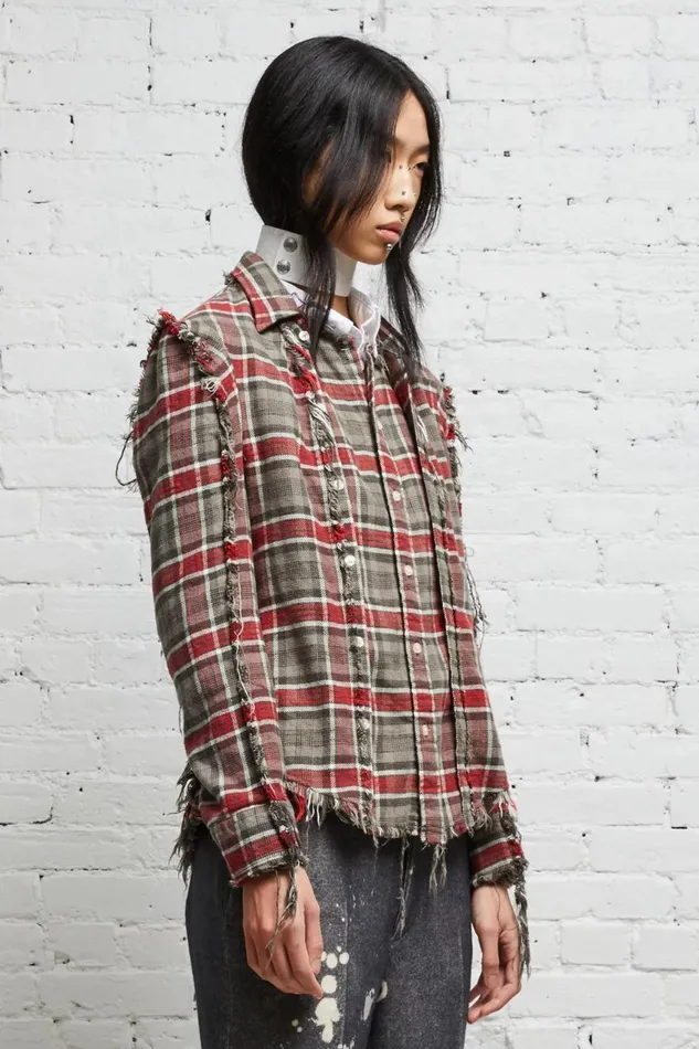 R13 Sale Women FLAT SLEEVE SHIRT 8211 GREY PLAID