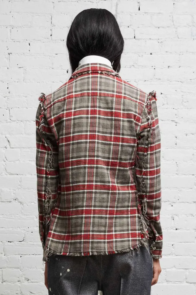 R13 Sale Women FLAT SLEEVE SHIRT 8211 GREY PLAID