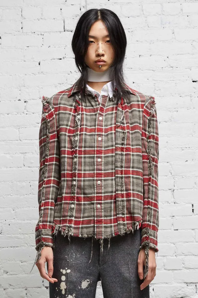 R13 Sale Women FLAT SLEEVE SHIRT 8211 GREY PLAID