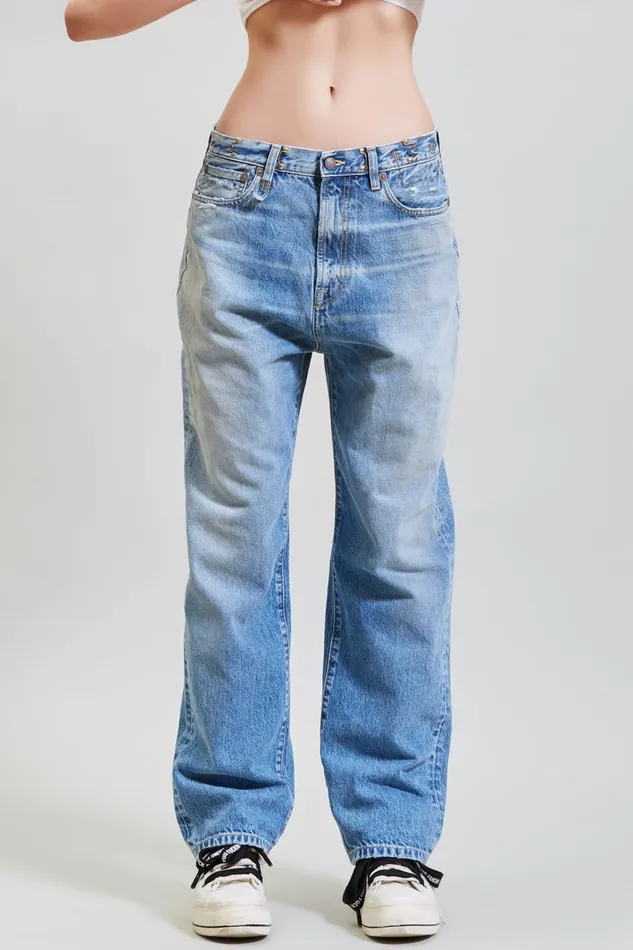 R13 Sale Women FOLD OVER JEAN 8211 IRVING BLUE