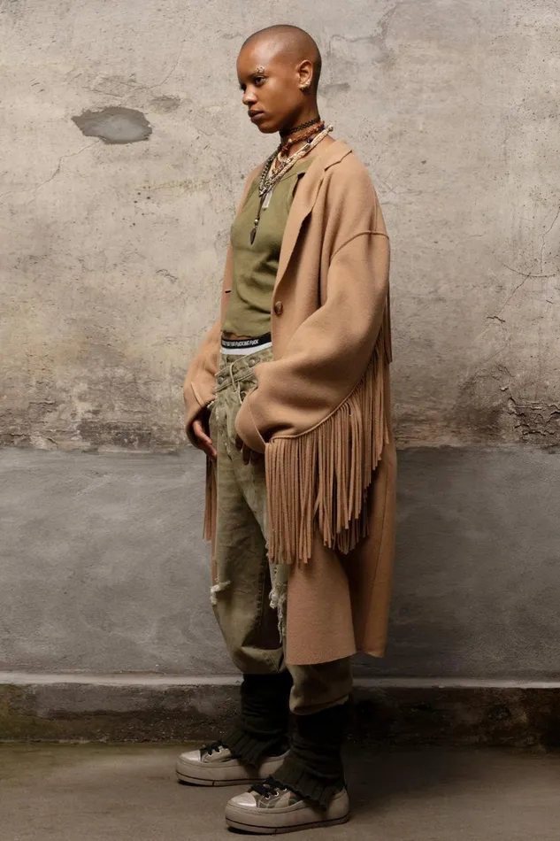 R13 Sale Women Fringe Raw Cut Coat 8211 Camel