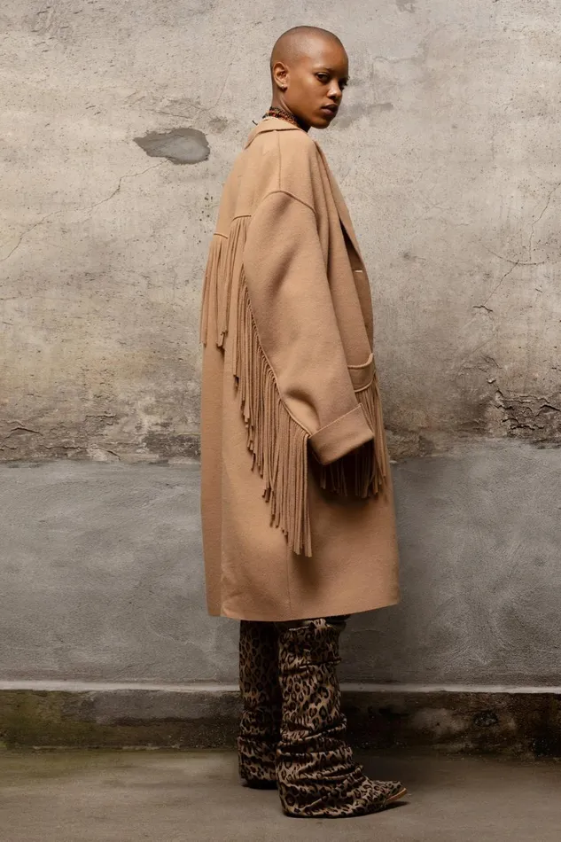 R13 Sale Women Fringe Raw Cut Coat 8211 Camel