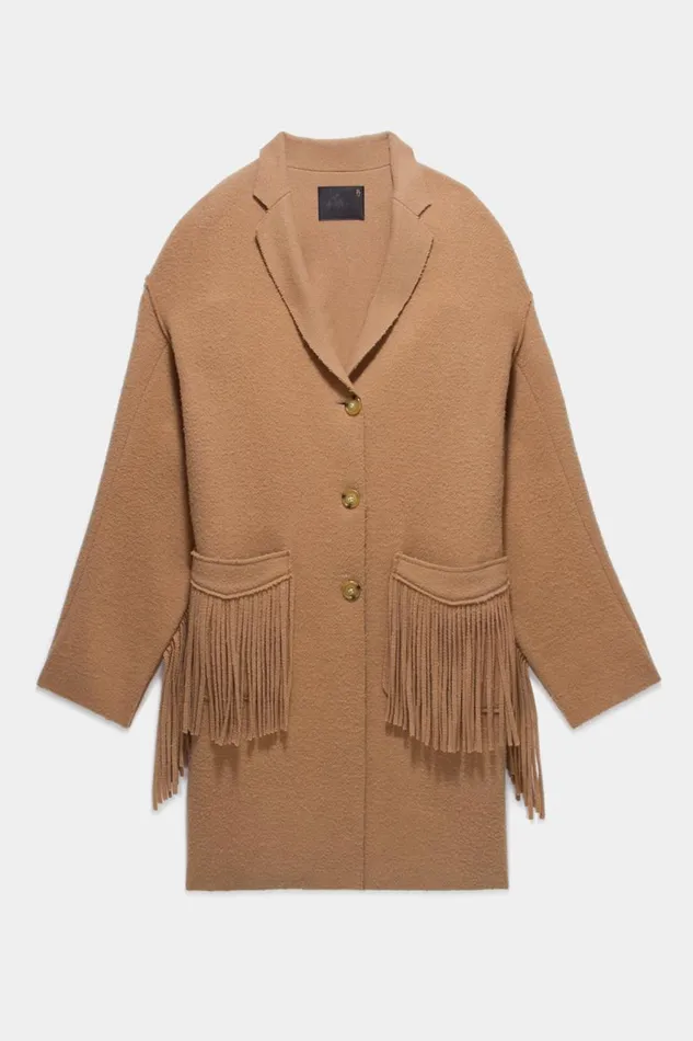 R13 Sale Women Fringe Raw Cut Coat 8211 Camel