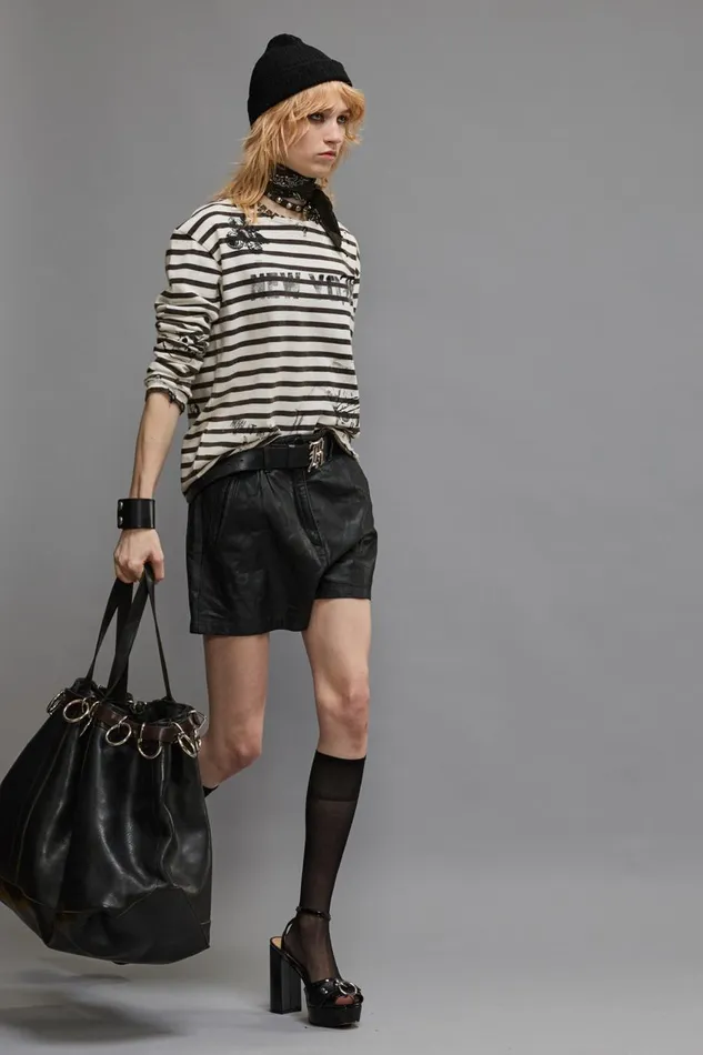 R13 Sale Women LONG SLEEVE BRETON TEE 8211 BLACK AND WHITE STRIPE