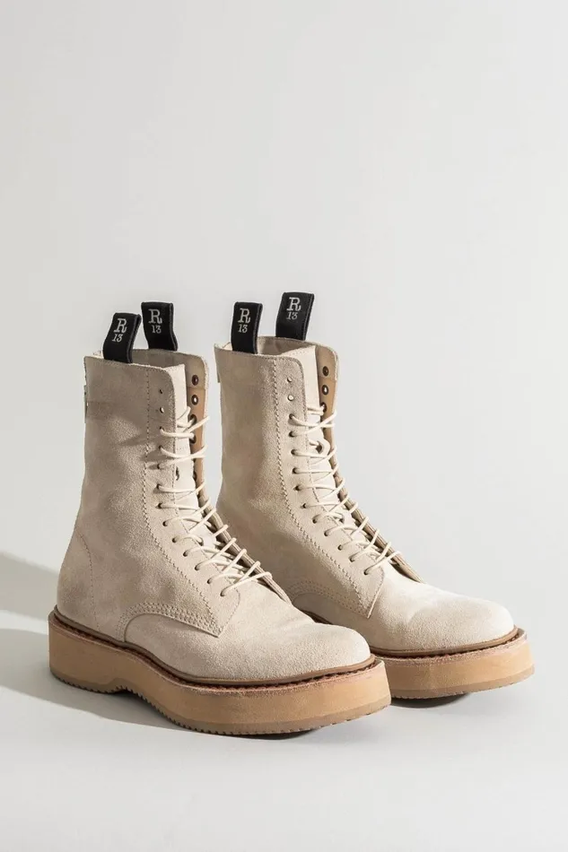 R13 Sale Women MEN039S SINGLE STACK BOOT 8211 TAN SUEDE