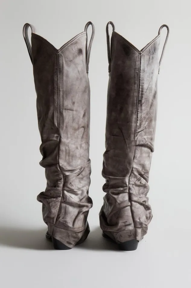 R13 Sale Women MID COWBOY BOOTS WITH SLEEVE 8211 DISTRESSED GREY LEATHER