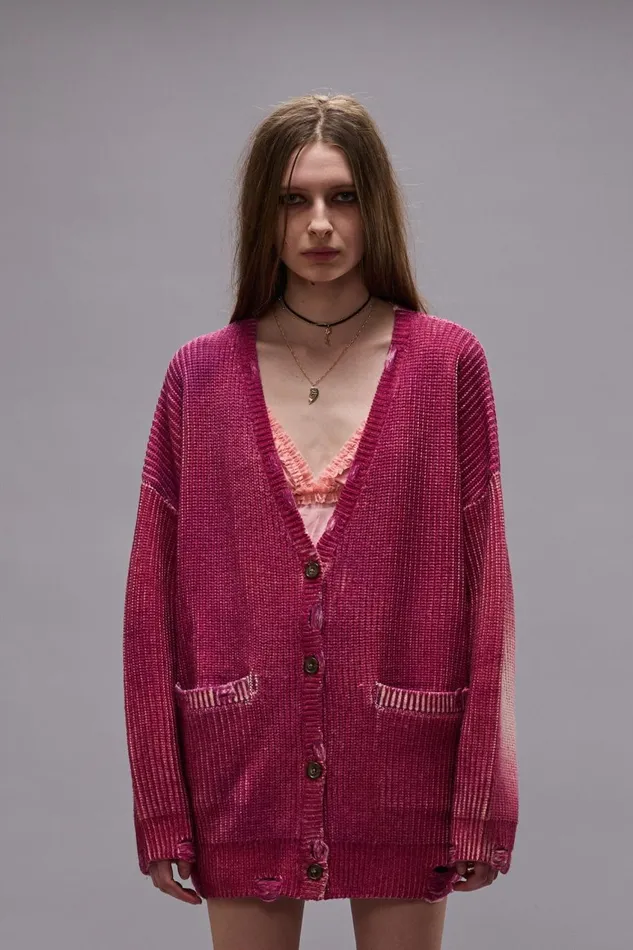 R13 Sale Women OVERSIZED CARDIGAN 8211 RASPBERRY PRINT