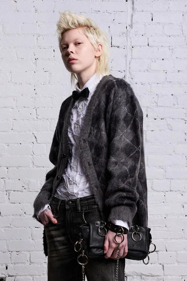 R13 Sale Women OVERSIZED DISTRESSED EDGE CARDIGAN 8211 CHARCOALBLACK ARGYLE