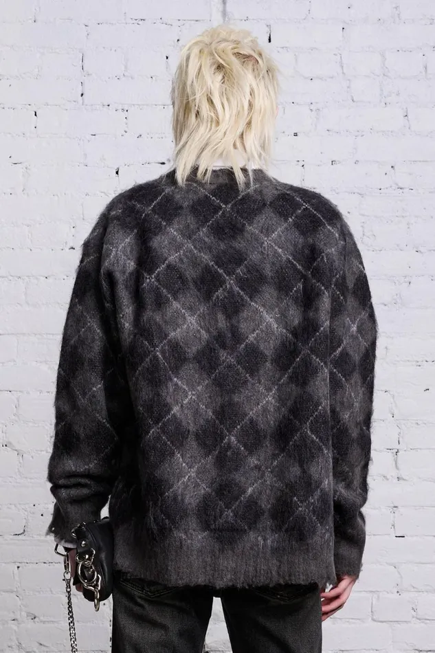 R13 Sale Women OVERSIZED DISTRESSED EDGE CARDIGAN 8211 CHARCOALBLACK ARGYLE