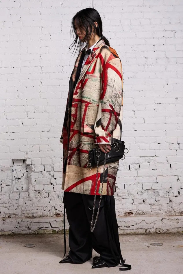 R13 Sale Women OVERSIZED RAGGED COAT 8211 GRUNGE MURAL