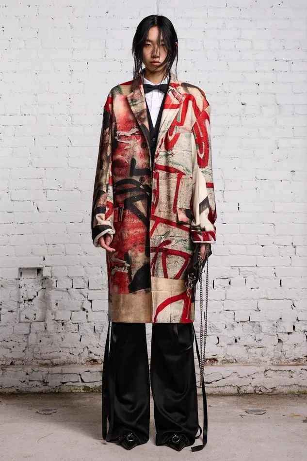 R13 Sale Women OVERSIZED RAGGED COAT 8211 GRUNGE MURAL