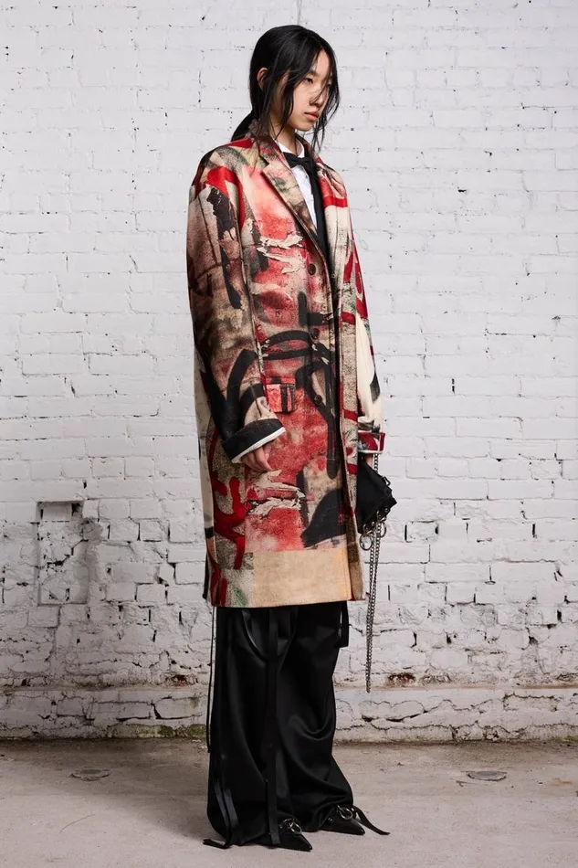 R13 Sale Women OVERSIZED RAGGED COAT 8211 GRUNGE MURAL