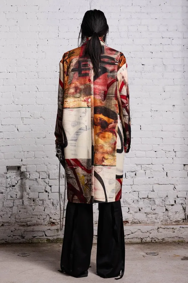 R13 Sale Women OVERSIZED RAGGED COAT 8211 GRUNGE MURAL