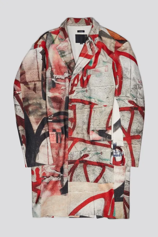 R13 Sale Women OVERSIZED RAGGED COAT 8211 GRUNGE MURAL