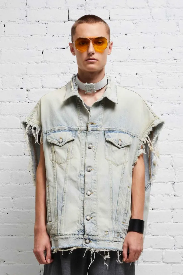 R13 Sale Women OVERSIZED TRUCKER VEST 8211 DENNIS BLUE