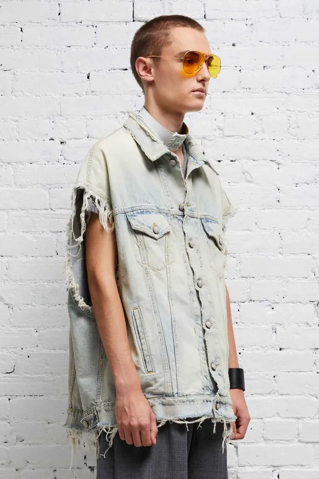 R13 Sale Women OVERSIZED TRUCKER VEST 8211 DENNIS BLUE