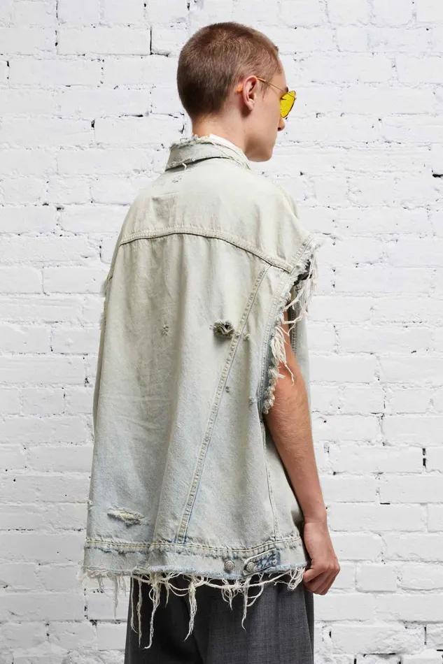 R13 Sale Women OVERSIZED TRUCKER VEST 8211 DENNIS BLUE