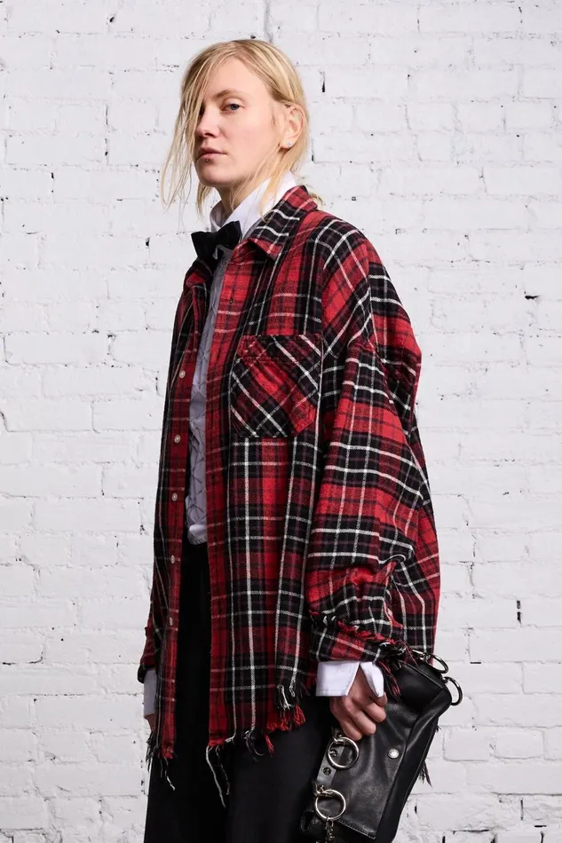 R13 Sale Women RELAXED WORKSHIRT 8211 RED AND BLACK