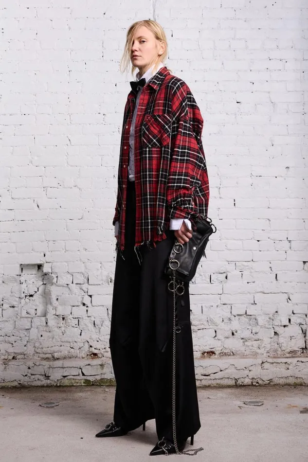 R13 Sale Women RELAXED WORKSHIRT 8211 RED AND BLACK