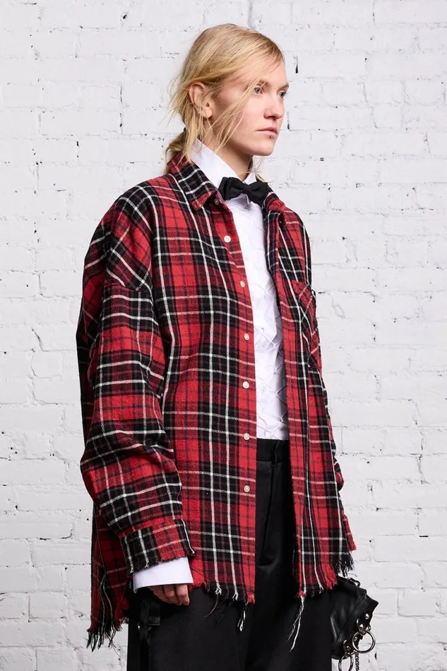 R13 Sale Women RELAXED WORKSHIRT 8211 RED AND BLACK