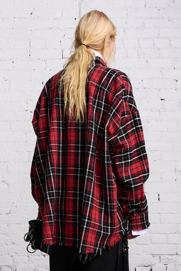R13 Sale Women RELAXED WORKSHIRT 8211 RED AND BLACK