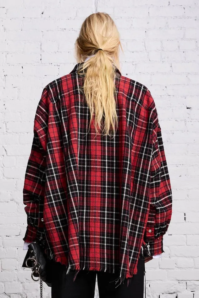 R13 Sale Women RELAXED WORKSHIRT 8211 RED AND BLACK