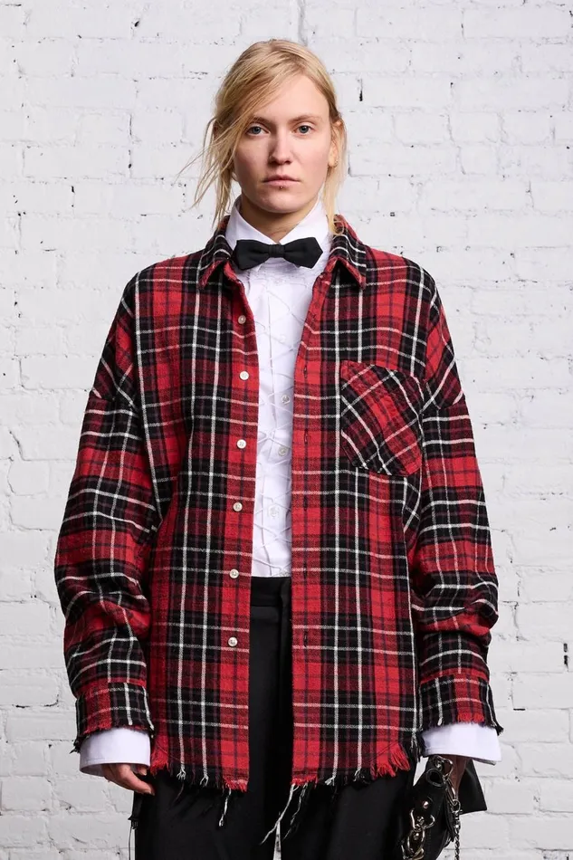 R13 Sale Women RELAXED WORKSHIRT 8211 RED AND BLACK