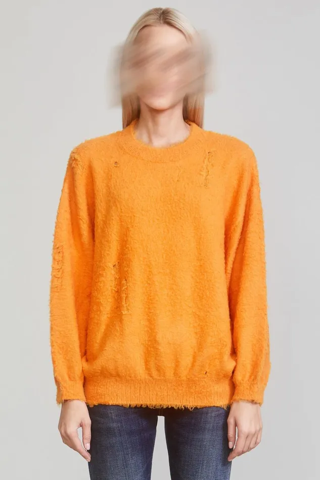 R13 Sale Women SHAGGY OVERSIZED SWEATER 8211 ORANGE