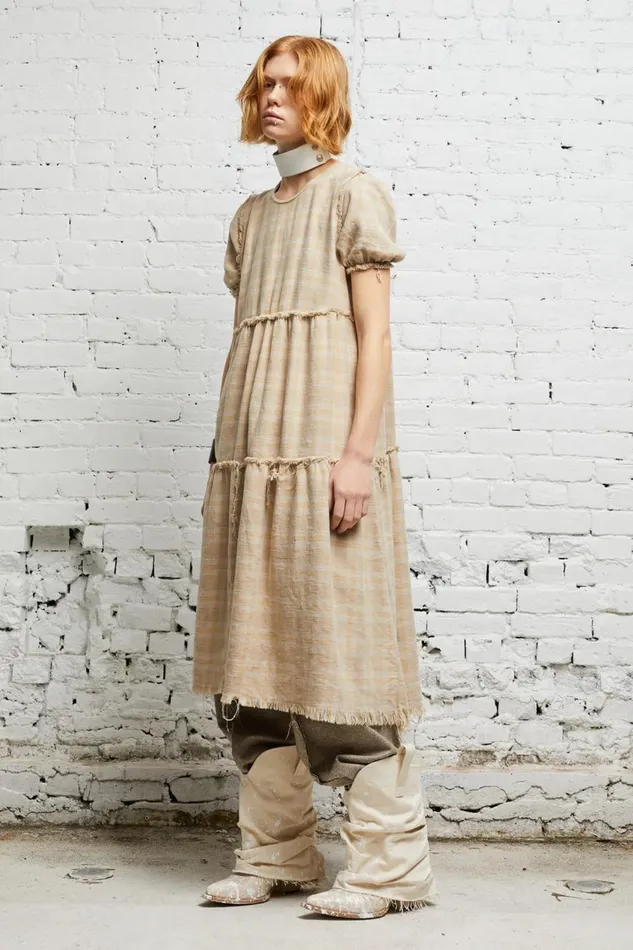 R13 Sale Women SHREDDED RELAXED MIDI 8211 OVERDYED KHAKI PLAID