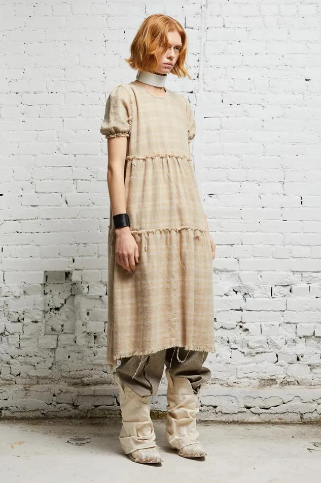 R13 Sale Women SHREDDED RELAXED MIDI 8211 OVERDYED KHAKI PLAID