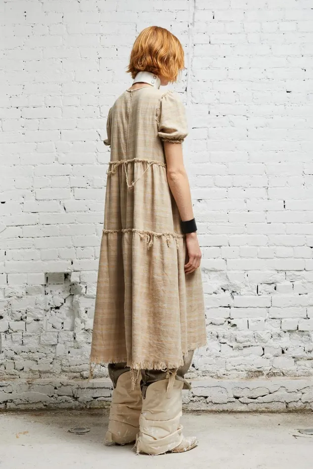 R13 Sale Women SHREDDED RELAXED MIDI 8211 OVERDYED KHAKI PLAID