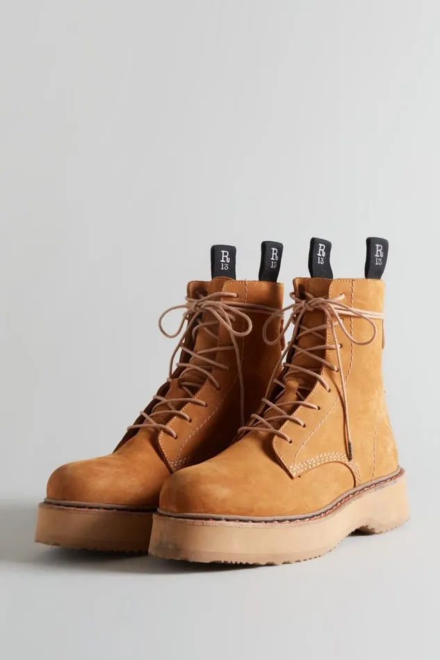 R13 Sale Women SINGLE STACK BOOT 8211 TAN NUBUCK