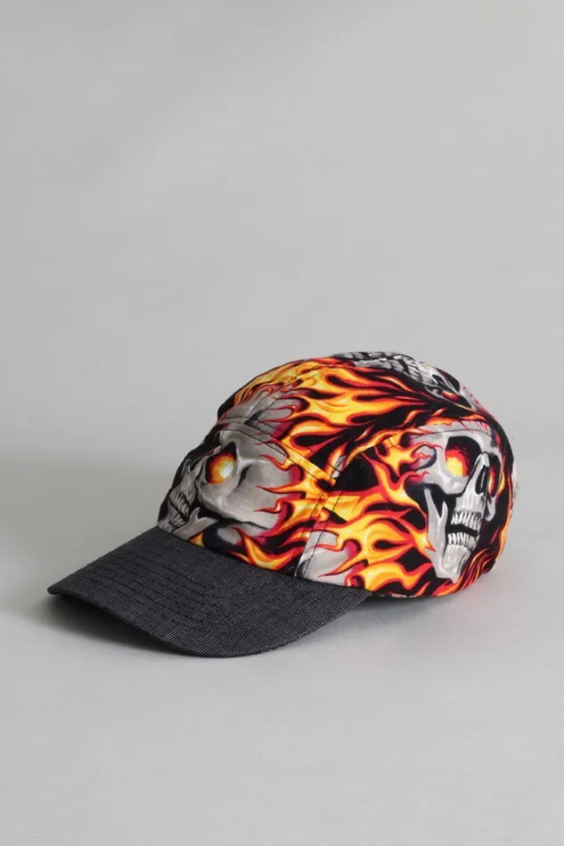 R13 Sale Women Skater Cap 8211 Flaming Skull With Grey Pin Dot