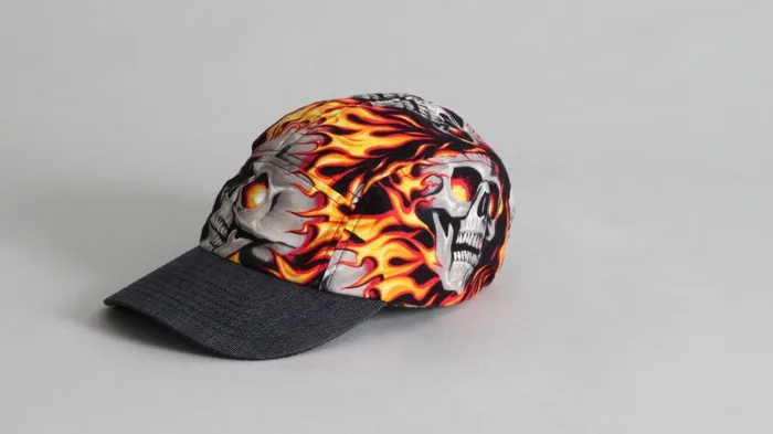 R13 Sale Women Skater Cap 8211 Flaming Skull With Grey Pin Dot
