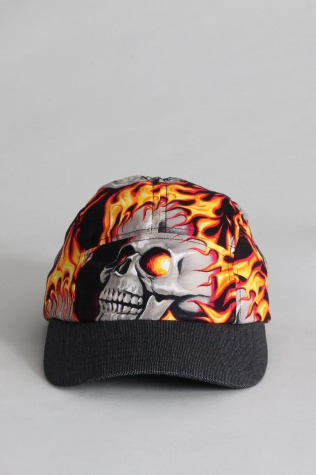 R13 Sale Women Skater Cap 8211 Flaming Skull With Grey Pin Dot