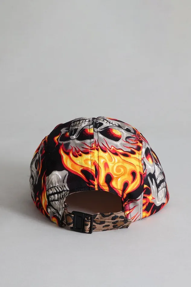 R13 Sale Women Skater Cap 8211 Flaming Skull With Grey Pin Dot