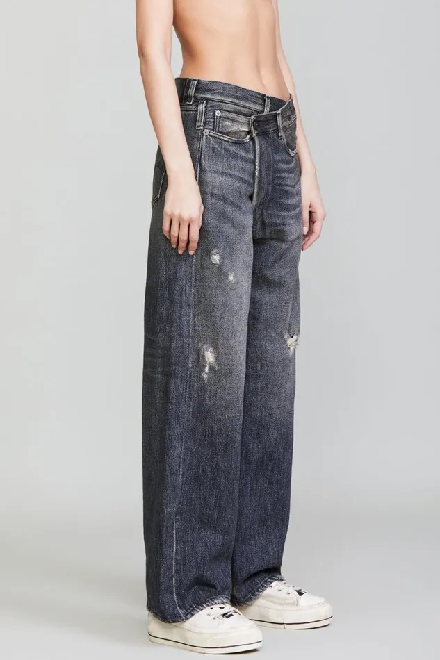 R13 Sale Women WIDE LEG CROSSOVER 8211 KOZE CHARCOAL BLACK