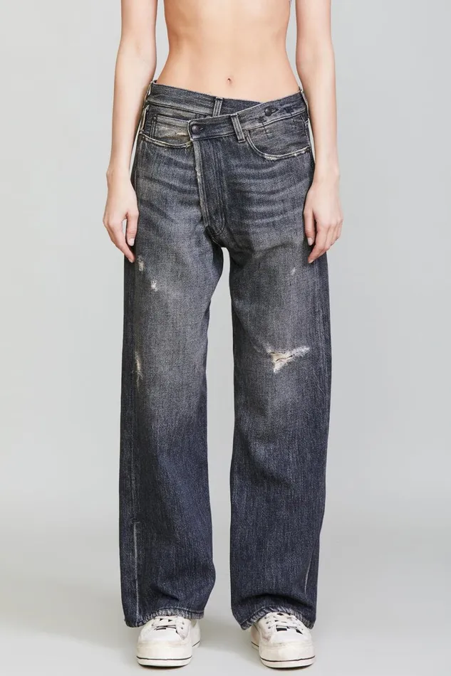 R13 Sale Women WIDE LEG CROSSOVER 8211 KOZE CHARCOAL BLACK