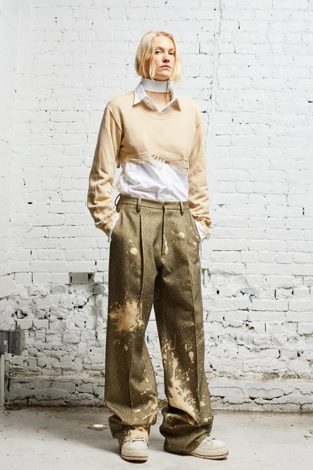 R13 Sale Women WIDE LEG TROUSER 8211 TWEED PAINT SPLATTER
